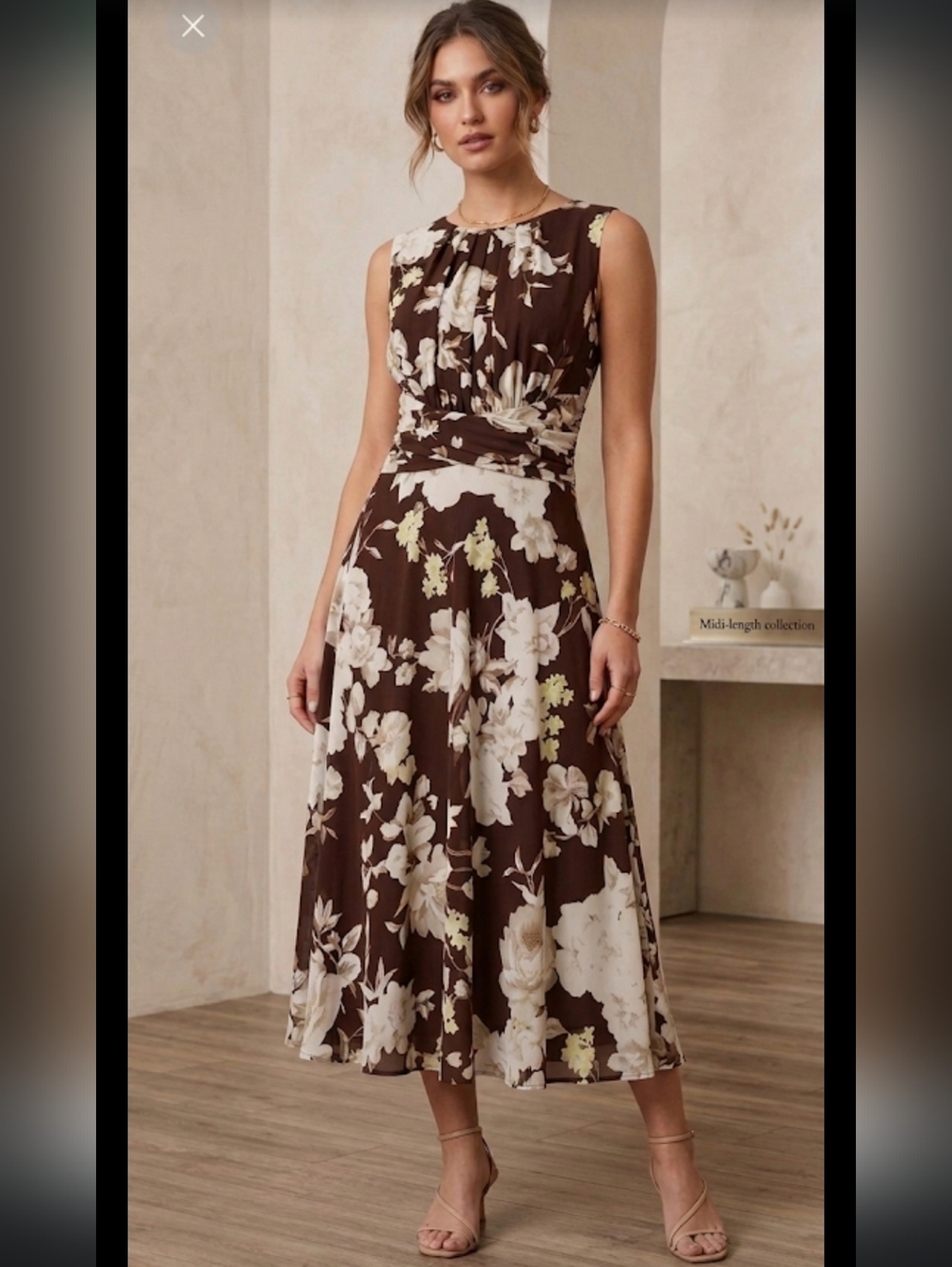 K Studio Tie Back Floral Sleeveless Chiffon  Midi Dress
